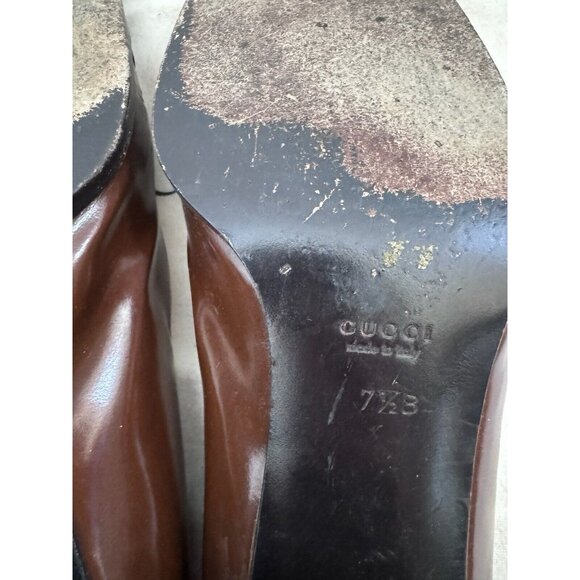 Gucci Shoes Vintage Brown Square Toe Leather Pump Size 7.5 - Picture 9 of 10